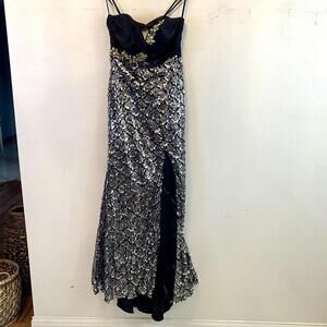 SEAN COLLECTION black and silver sequin maxi strapless dress